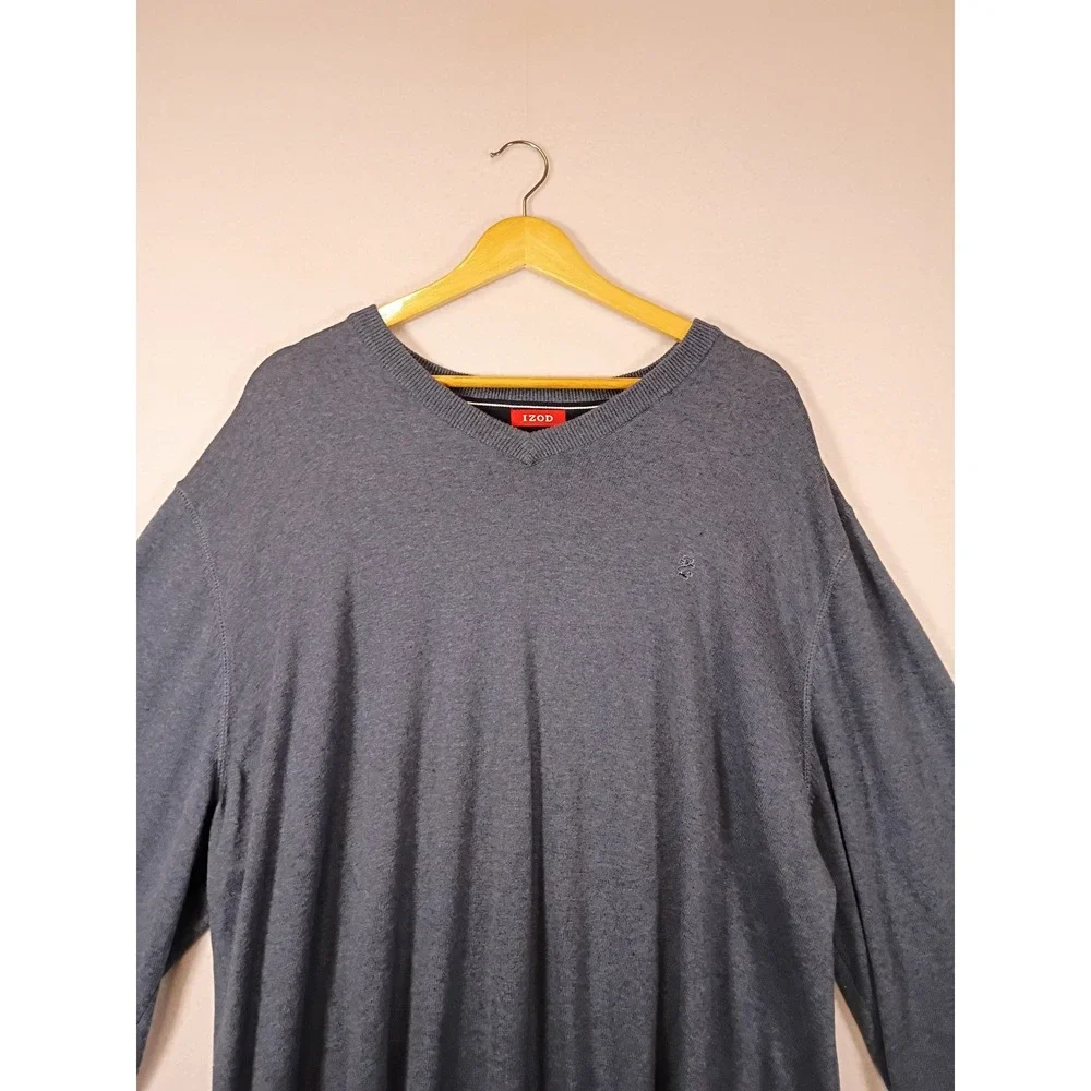 Classic Preppy IZOD Mens XXL Blue V-Neck Long Sleeve Knit Logo Sweater